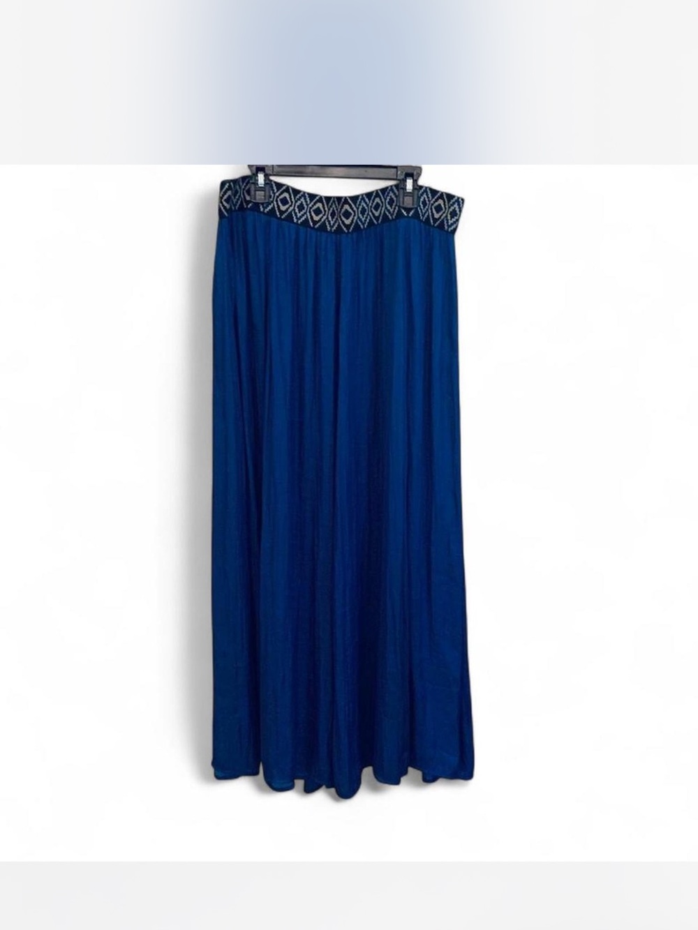 Boho Gypsy Valerie Stevens Royal Blue Maxi Skirt with Embroidered Waistband L
